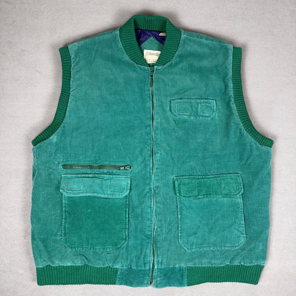 Vintage 90s St Johns Bay Corduroy Vest Mens XL Teal Green Quilted Lined Zip